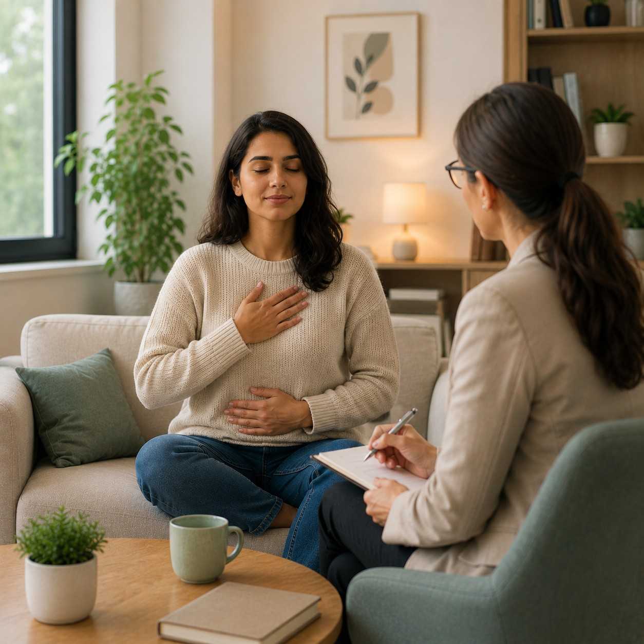 Mindfulness therapy session with Dr. Sayana Suzkin - calm and focused clinical psychology practice