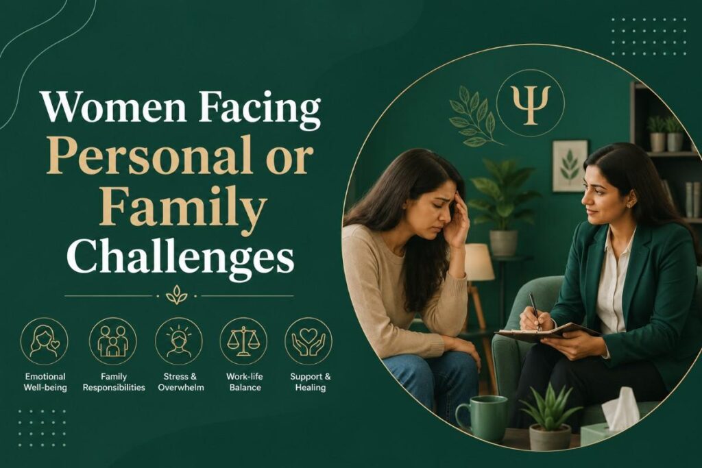 Women Facing Personal or Family Challenges counseling session showing emotional support for family stress, relationship concerns, and personal difficulties