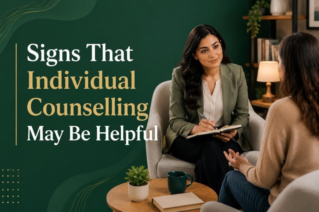 Signs That Individual Counselling May Be Helpful illustrated through a one-on-one counselling session with a mental health professional